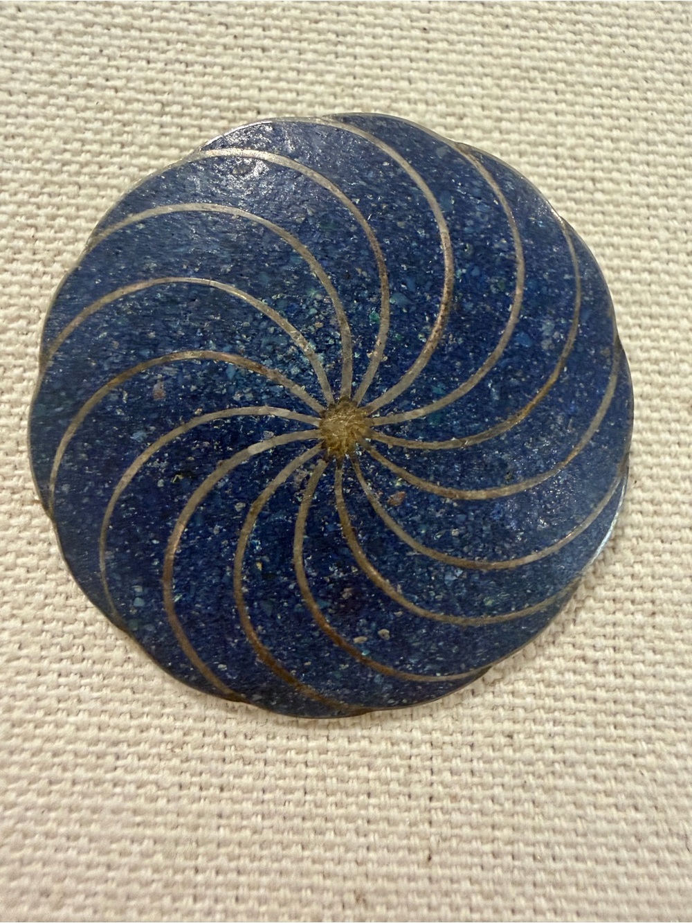 Vintage Sterling Silver A. Garcia Taxco Round Brooch with Blue Crushed Stone